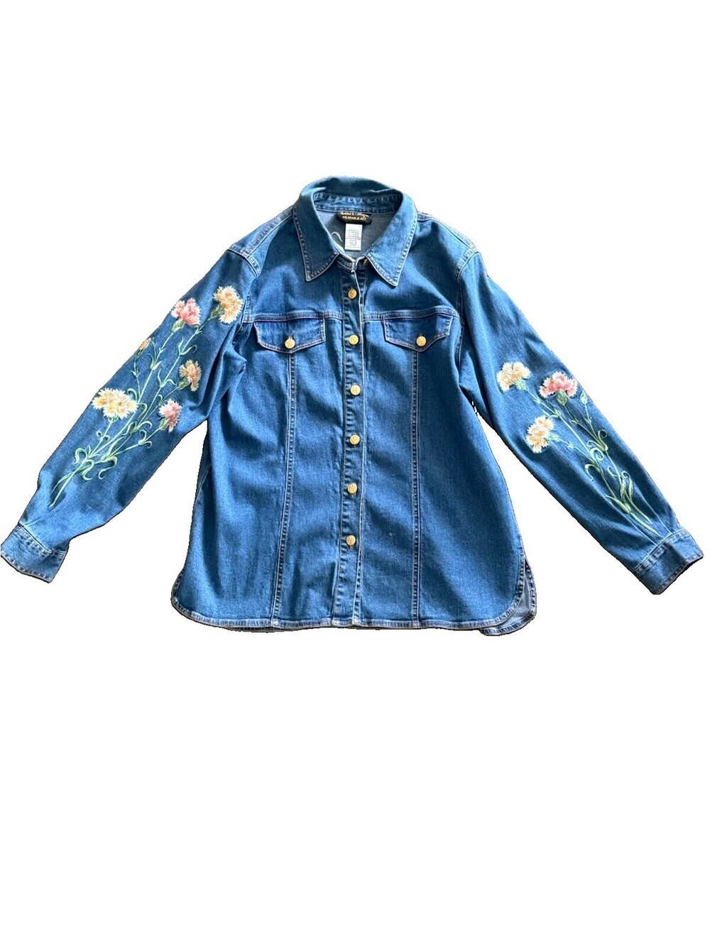 VTG Bob Mackie Wearable Art Women’s S Embroidered Floral Denim Shirt Jacket